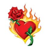 Hořící srdce s růží - tetování, tetovačka